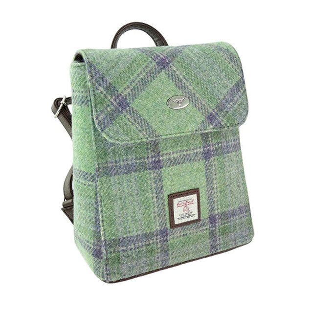 Glen Appin Harris Tweed Tummel Mini Backpack in Faded Green Stewart