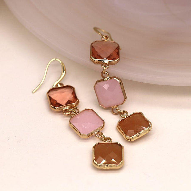 Faux Gold Pink and Peach Stones Drop Earrings