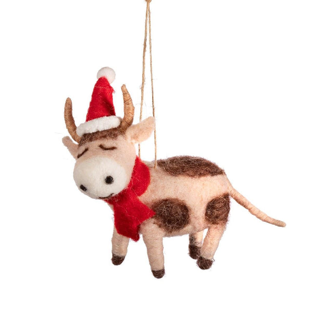 Festive Cow Felt Decoration Sass & Belle