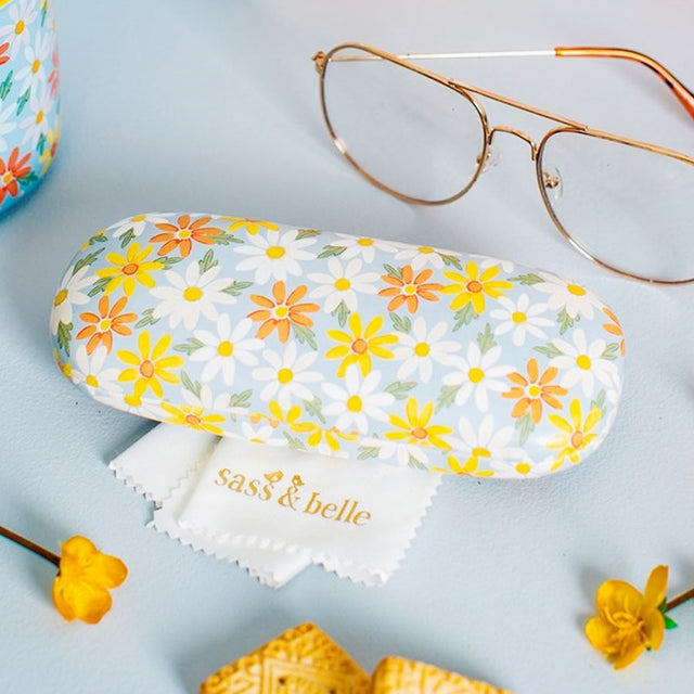 Sass and Belle Pastel Blue Daisy Glasses Case