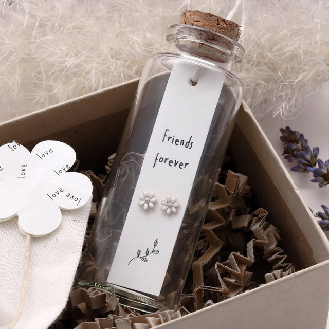 Friends Forever White Flower Earrings in Silver