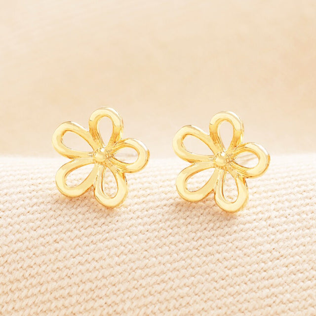 Lisa angel Flower Outline Stud Earrings in Gold with Flower Backs