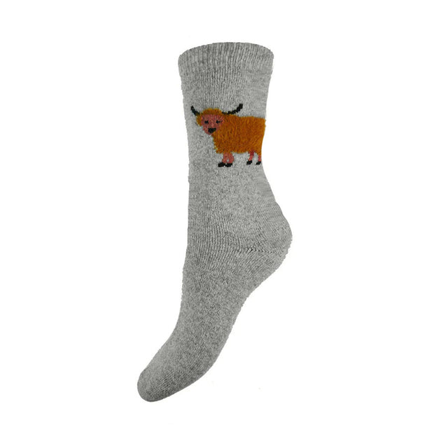 Grey Fluffy Highland Cow Women's Socks