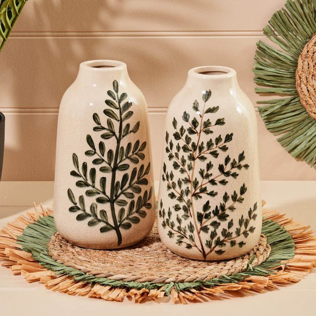 Large Foliage Crackle Glaze Vase - Assorted Designs