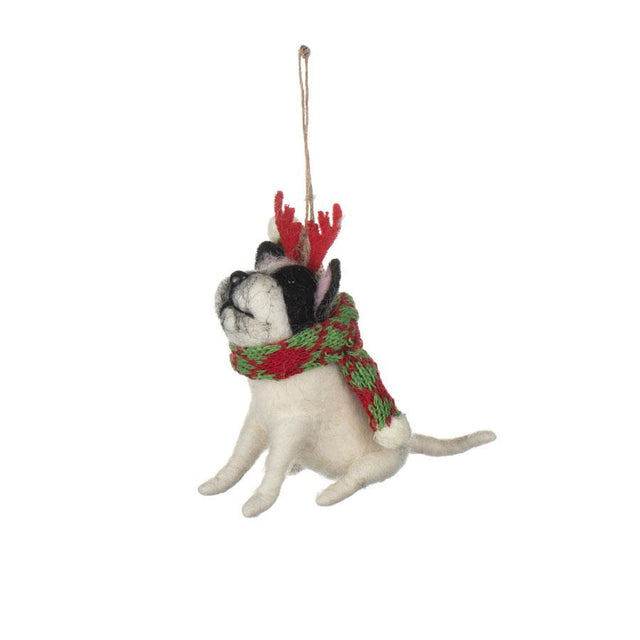 Frenchie with Antlers Felt Decoration