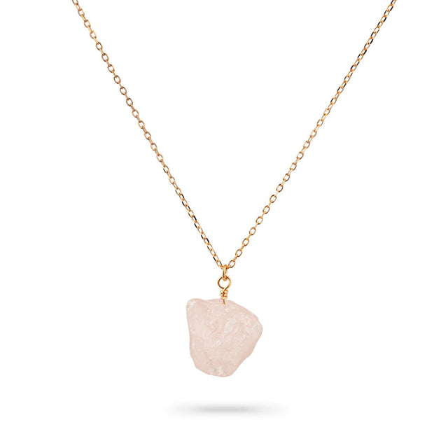 Rose Quartz Pebble Pendant Necklace in Gold