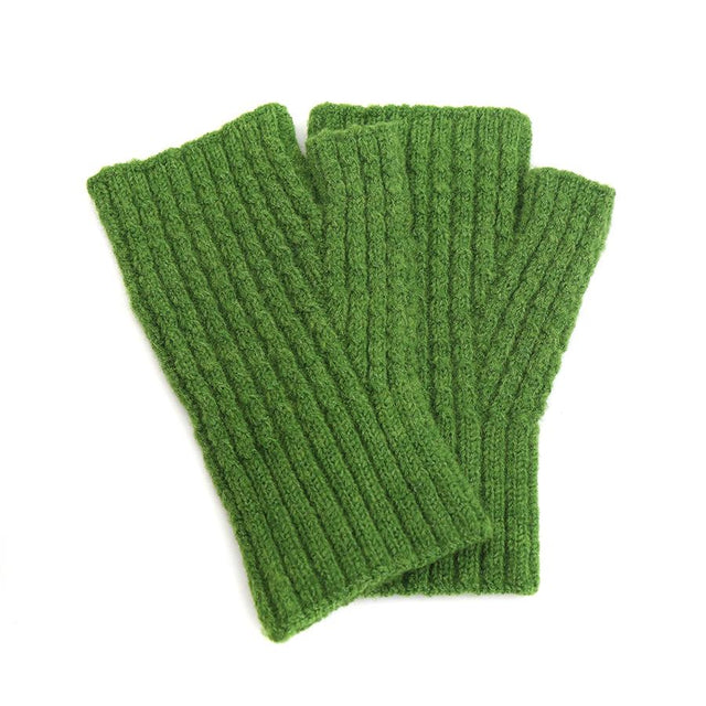 Grass Green Yarn Cable Knit Wrist Warmers