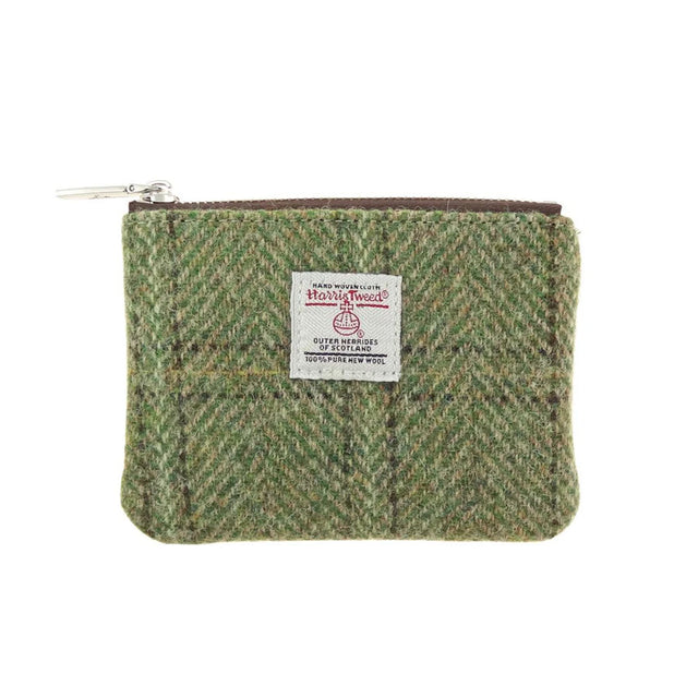 Harris Tweed Eriskay Zip Pouch in Green Herringbone Overcheck