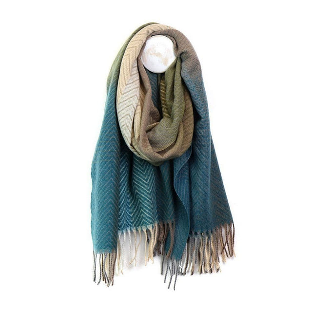 Teal and Taupe Ombre Chevron Scarf Pom Boutique