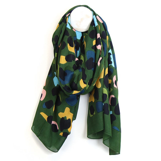 Olive Green Abstract Print Bamboo Scarf Pom Boutique