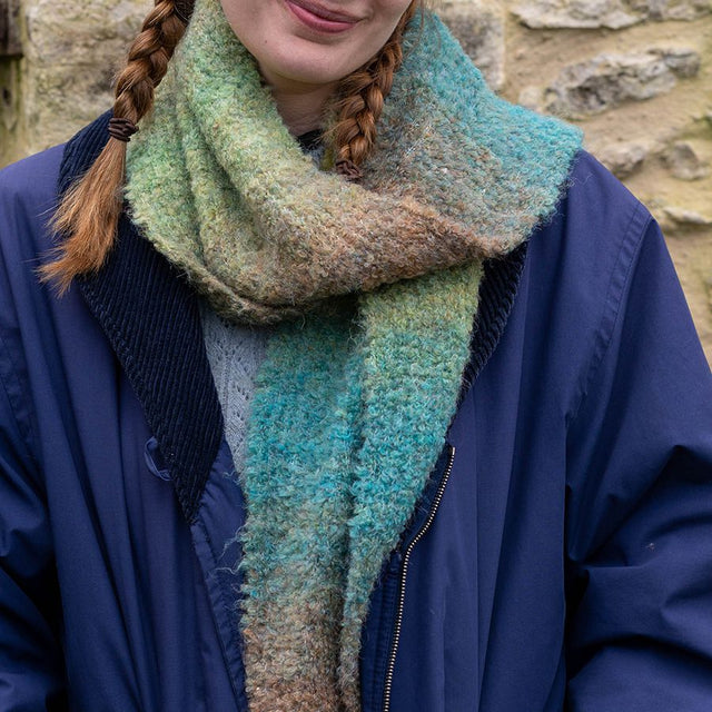 Green and Teal Ombre Boucle Scarf Pom Boutique