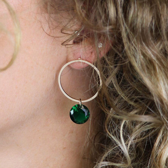 Green Crystal Hoop Drop Earrings POM Boutique