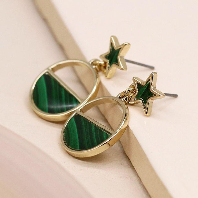 Green Resin Star Circle Earrings Pom Boutique
