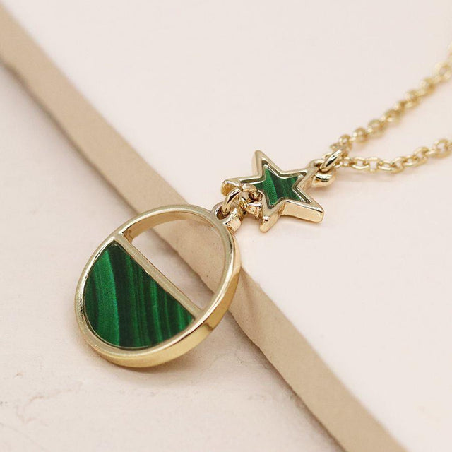 Green Resin Star Circle Necklace Pom Boutique