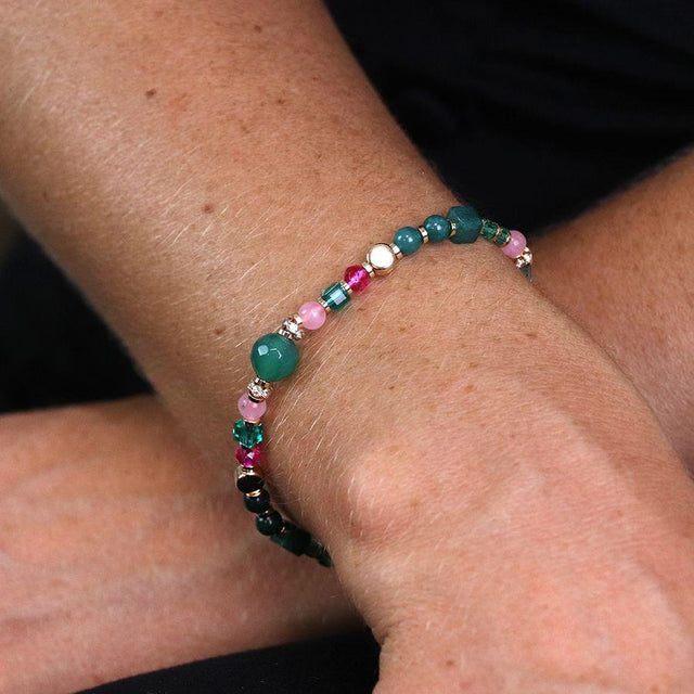 Green and Pink Multi Crystal Bead Bracelet POM Boutique