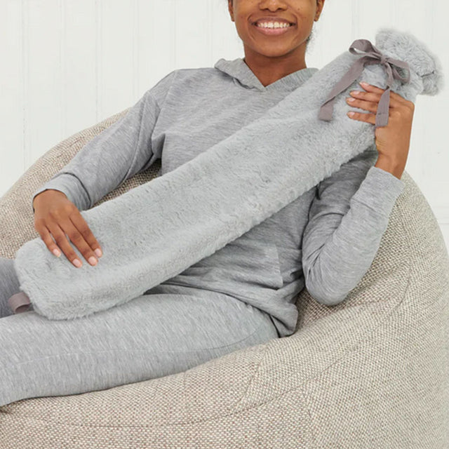 Grey Faux Fur Long Hot Water Bottle