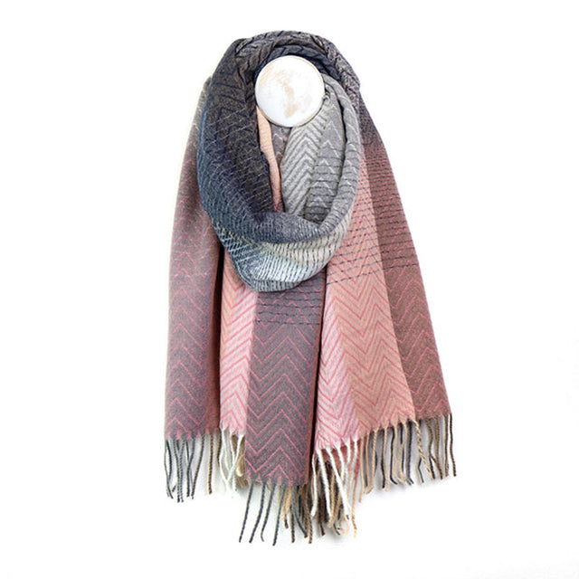 Pink and Grey Ombre Chevron Scarf Pom Boutique