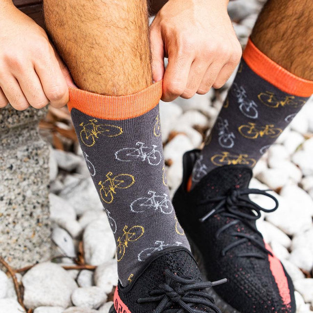 Grey and Orange Bike Print Men's Socks