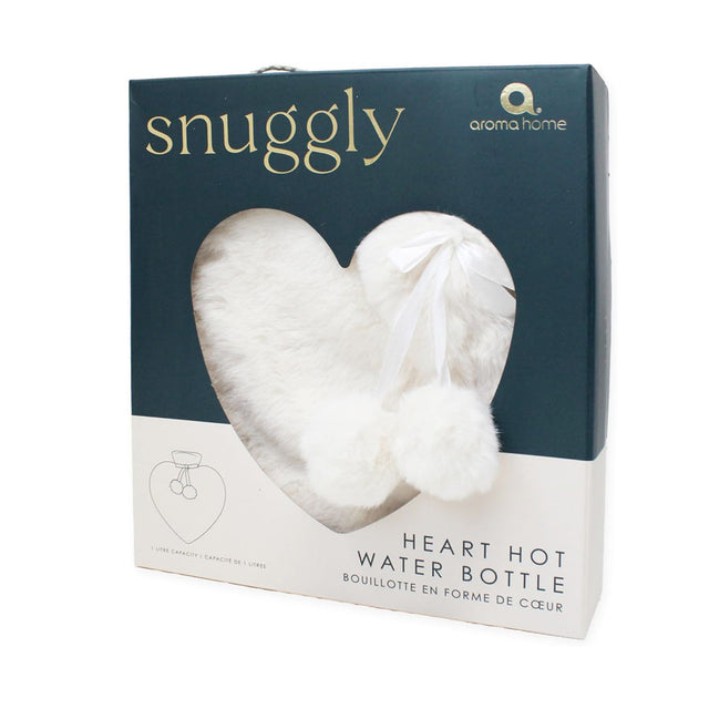 Aroma Home Cream Faux Fur Heart Hot Water Bottle