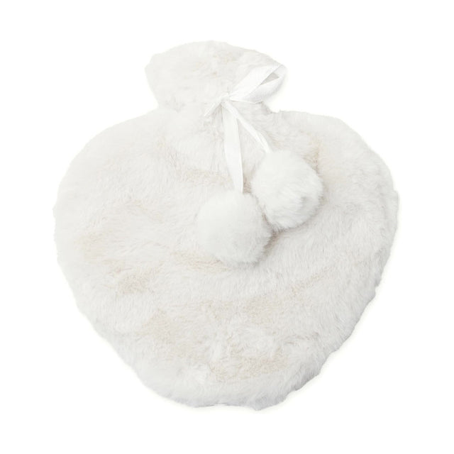 Aroma Home Cream Faux Fur Heart Hot Water Bottle Close Up