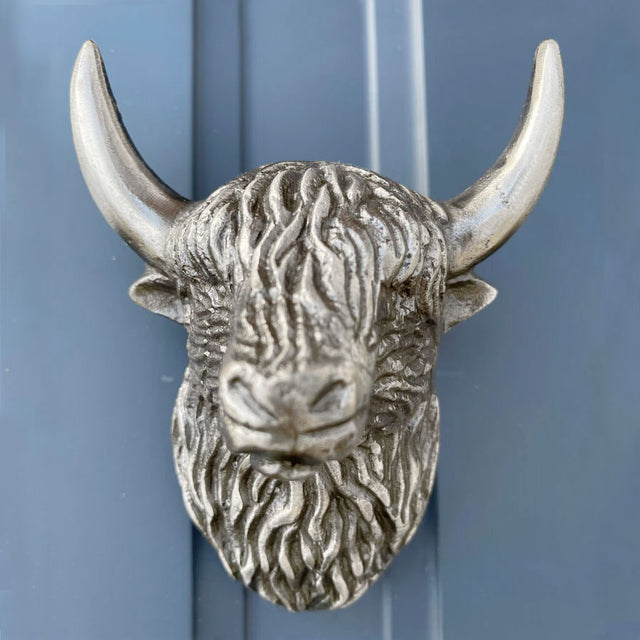 Highland Cattle Door Knocker in Antique Silver Finish