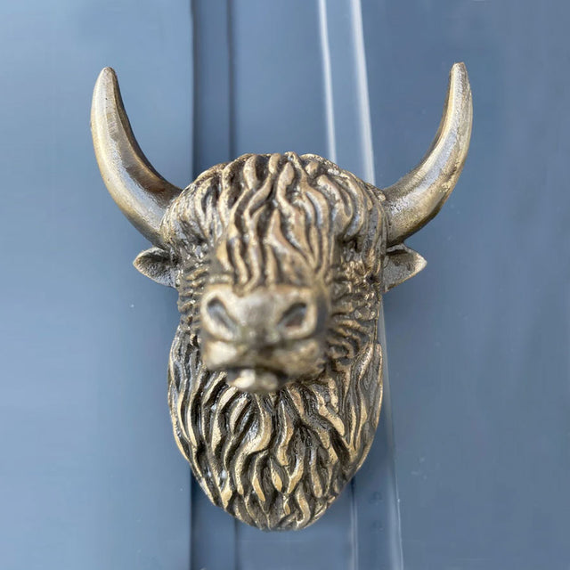 Highland Cattle Door Knocker in Antique Brass Finish