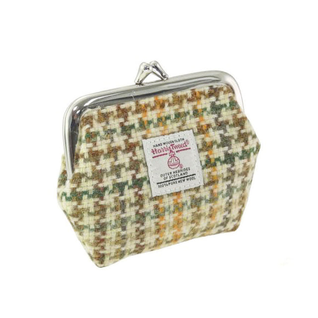 Harris Tweed  Dogtooth Eigg Clasp Purse in Yellow, Green & Brown