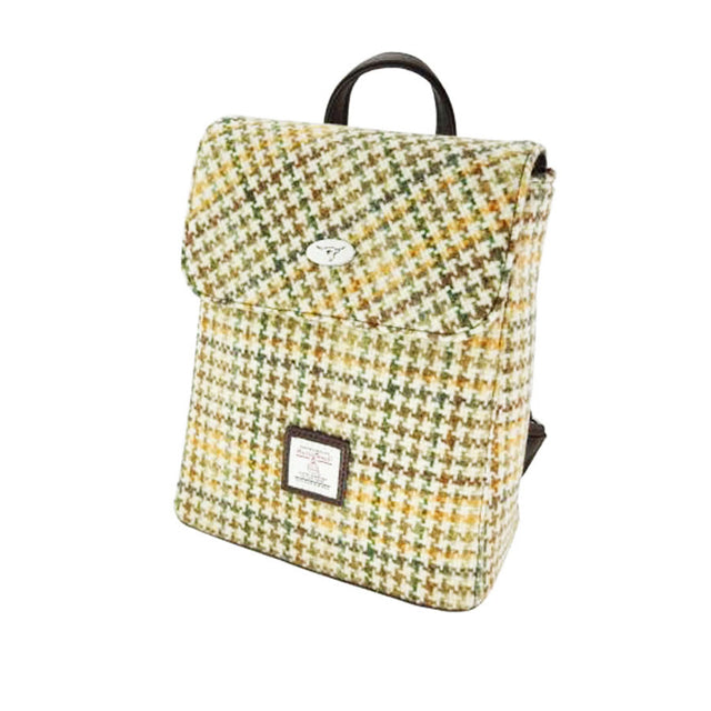 Harris Tweed Tummel Mini Backpack in Yellow, Green & Brown Dogtooth