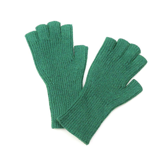 Jade Green Ribbed Knit Fingerless Gloves