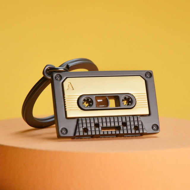 Matt Grey & Gold Cassette Tape Keyring