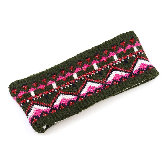 Deep Khaki and Pink Mix Fairisle Headband