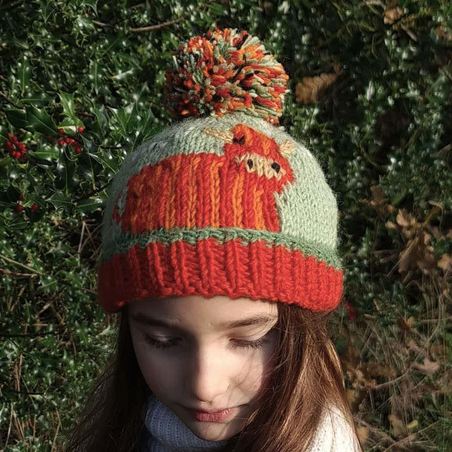 Kids Highland Cow Knit Bobble Hat Pachamama