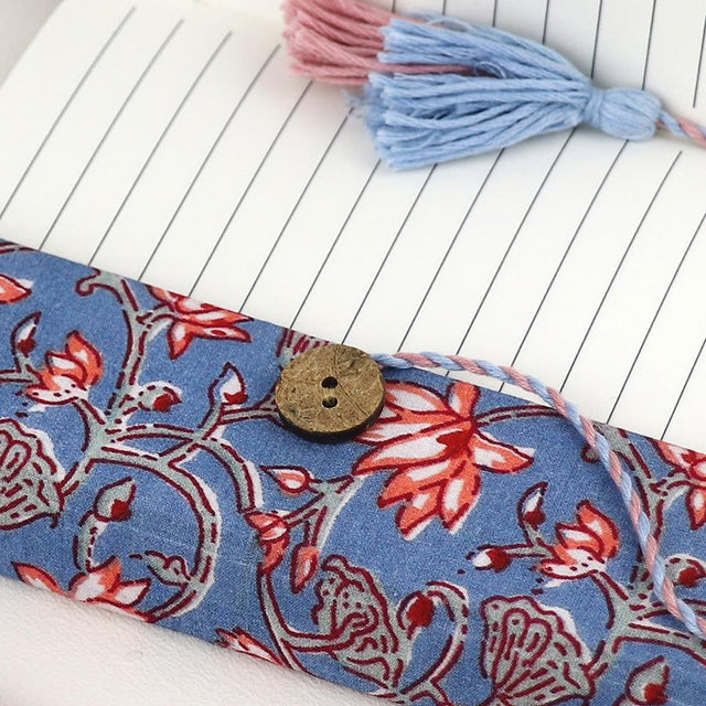 Large Blue and Red Floral Block Print Notebook 3