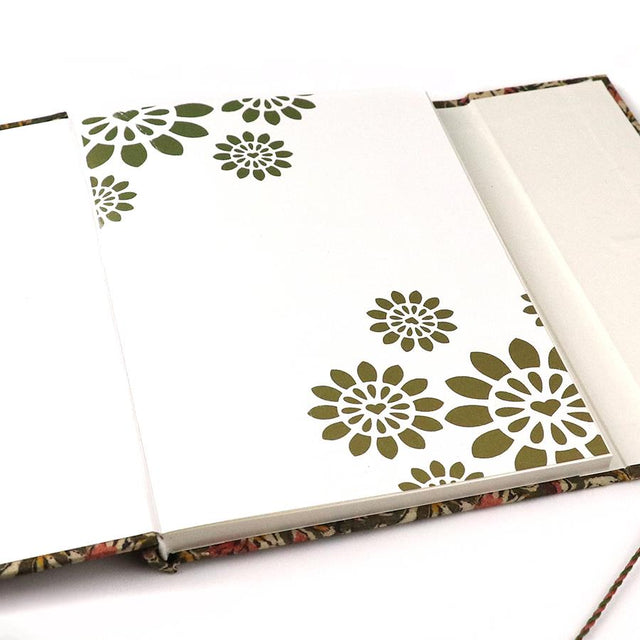 Large Olive Green Floral Block Print Notebook 3