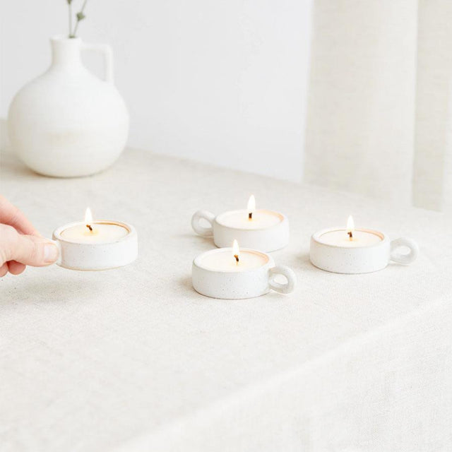 Lemon & Lavender Scandi Ceramic Tea Lights Set