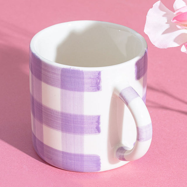 Sass and Belle Lilac Gingham Stoneware Mug