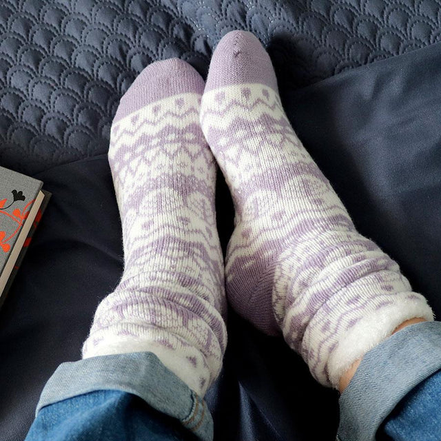 Lilac Fairisle Patterned Cosy Slipper Socks 2