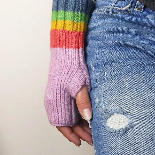 Lilac Rainbow Knitted Wristwarmers