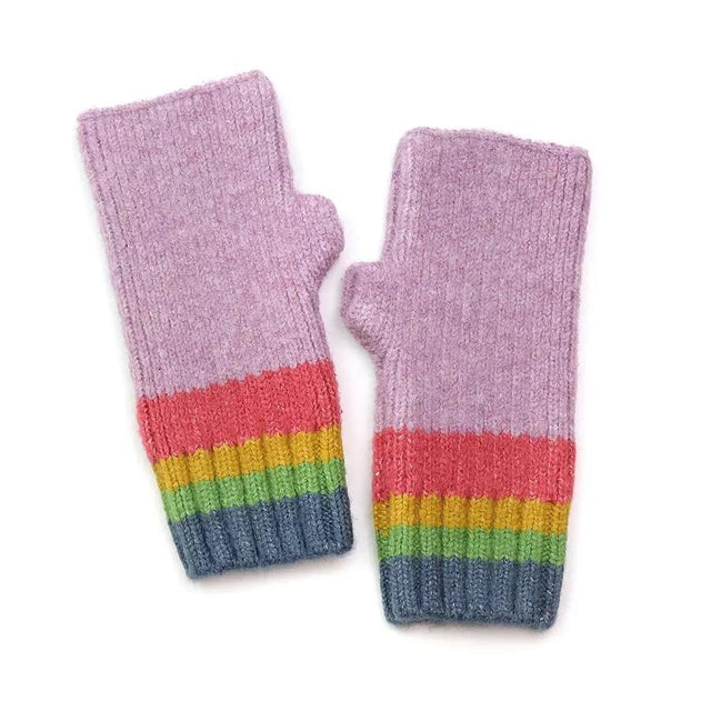 Lilac Rainbow Knitted Wristwarmers 2