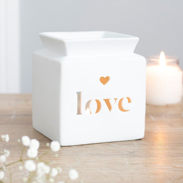 White Love Cut Out Heart Ceramic Oil Burner