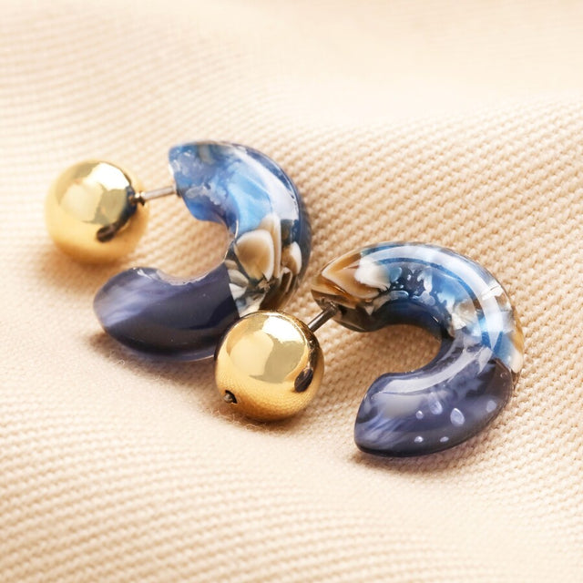 Lisa Angel Blue Marbled Chunky Hoop Earrings in Gold