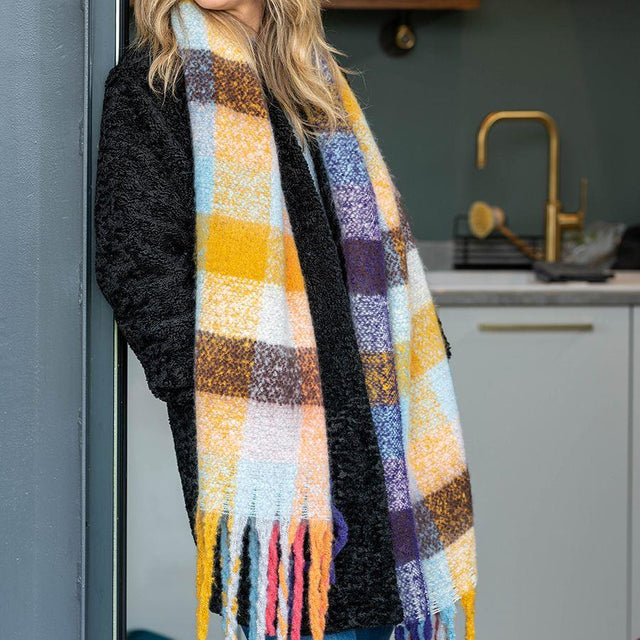 Mixed Pastels and Aubergine Check Scarf Pom Boutique