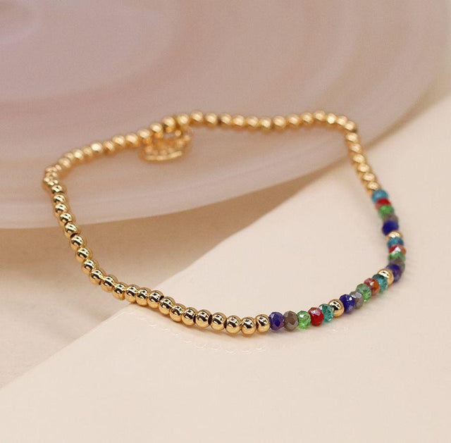Multi Colour and Faux Gold Beaded Bracelet Pom Boutique