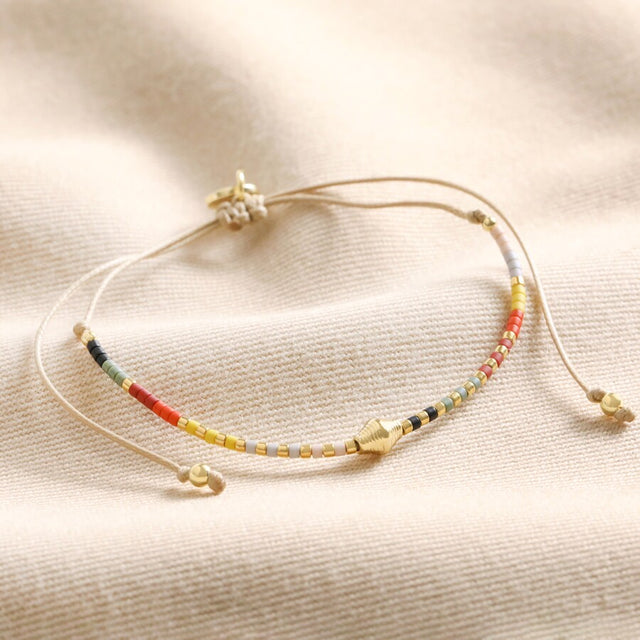 Lisa Angel Multi Colour Miyuki Bead Cord Anklet in Gold