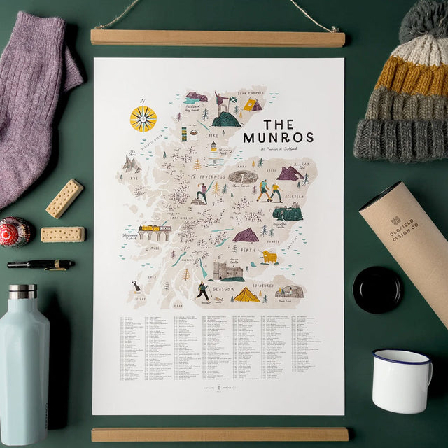 The Munros Checklist Map Print with Hanger