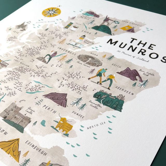 The Munros Checklist Map Print with Hanger Close Up Illustrations