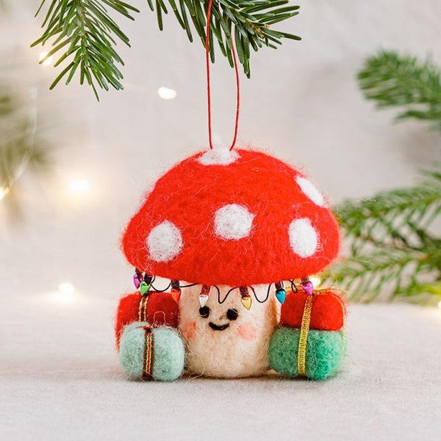Mushroom with Presents Felt Hanging Decoration Sass & Belle