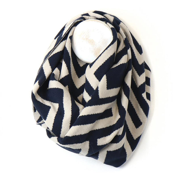 Navy Blue & Ecru Geometric Pattern Snood 2