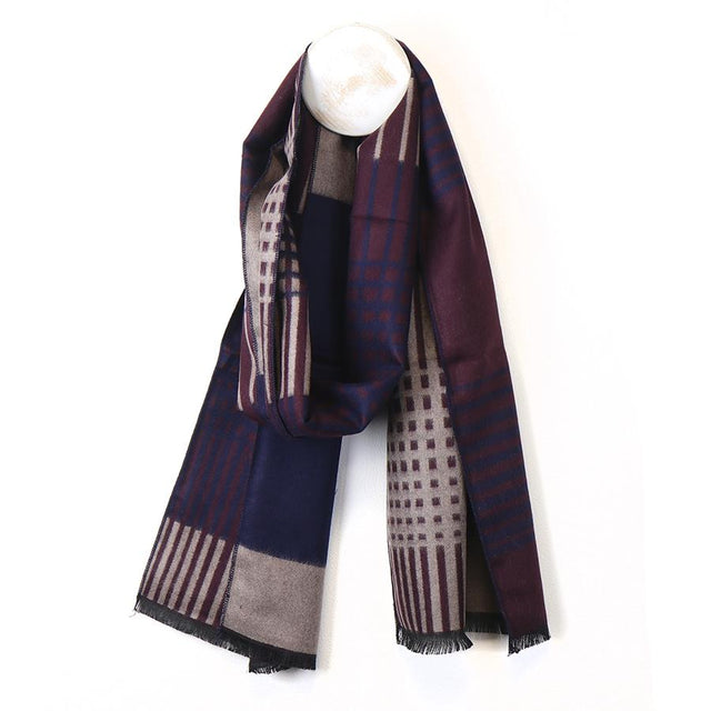 Pom Boutique Navy & Burgundy Crisscross Men's Scarf