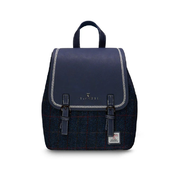 Harris Tweed Jura Backpack in Navy Blue Overcheck